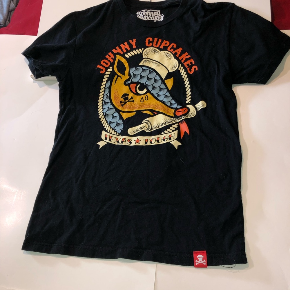 Johnny cupcakes Shirt Mens Small Black Texas Tough Graphic Tattoo Baker